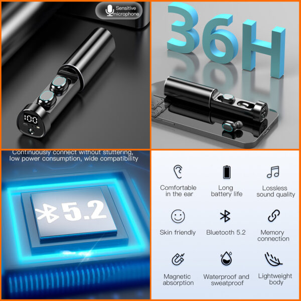 sdgsdgsd1 Wireless Bluetooth headphones N21 TWS with Power Display and Flashlight Waterproof